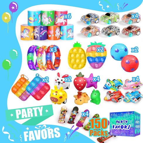 Party Favors for Kids 8-12 4-8, 150-Pack Fidget Toys Bulk, Treasure Box Toys for Classroom, Stocking Stuffers Goodie Bags, Classroom Prizes, Birthday Holiday for Boys Girls in Kuwait