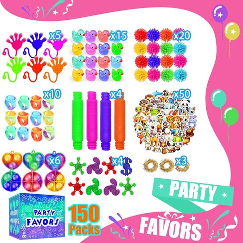 Party Favors for Kids 8-12 4-8, 150-Pack Fidget Toys Bulk, Treasure Box Toys for Classroom, Stocking Stuffers Goodie Bags, Classroom Prizes, Birthday Holiday for Boys Girls in Kuwait