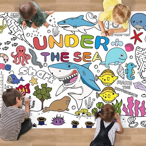 تحت ذا سيز ديكورات تلوين المائدة والملصق العملاق 30 × 72 بوصة - طقم موضوع المحيط مع لعبة مطاردة الكنز ، أنشطة الحرف الحيوانية للحيوانات لتوفيات المنزل الفصول الدراسية in Kuwait