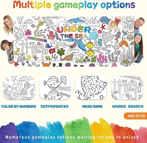 تحت ذا سيز ديكورات تلوين المائدة والملصق العملاق 30 × 72 بوصة - طقم موضوع المحيط مع لعبة مطاردة الكنز ، أنشطة الحرف الحيوانية للحيوانات لتوفيات المنزل الفصول الدراسية in Kuwait