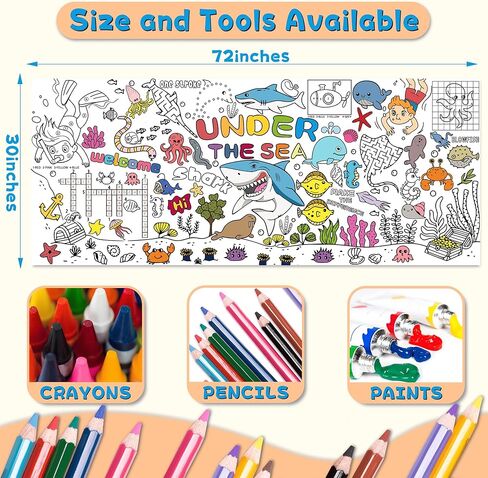 تحت ذا سيز ديكورات تلوين المائدة والملصق العملاق 30 × 72 بوصة - طقم موضوع المحيط مع لعبة مطاردة الكنز ، أنشطة الحرف الحيوانية للحيوانات لتوفيات المنزل الفصول الدراسية in Kuwait