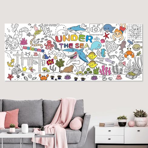 تحت ذا سيز ديكورات تلوين المائدة والملصق العملاق 30 × 72 بوصة - طقم موضوع المحيط مع لعبة مطاردة الكنز ، أنشطة الحرف الحيوانية للحيوانات لتوفيات المنزل الفصول الدراسية in Kuwait