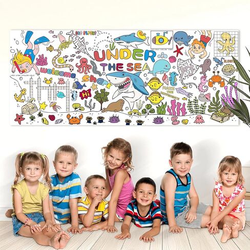 تحت ذا سيز ديكورات تلوين المائدة والملصق العملاق 30 × 72 بوصة - طقم موضوع المحيط مع لعبة مطاردة الكنز ، أنشطة الحرف الحيوانية للحيوانات لتوفيات المنزل الفصول الدراسية in Kuwait