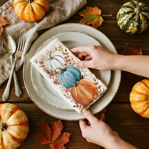 100 PCS Fall Napkin Watercolor Pumpkin Disposable Paper Napkin Rustic Dinner Hand Towel for Thanksgiving Harvest Bathroom Kitchen Home Decoration in Kuwait