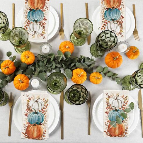 100 PCS Fall Napkin Watercolor Pumpkin Disposable Paper Napkin Rustic Dinner Hand Towel for Thanksgiving Harvest Bathroom Kitchen Home Decoration in Kuwait