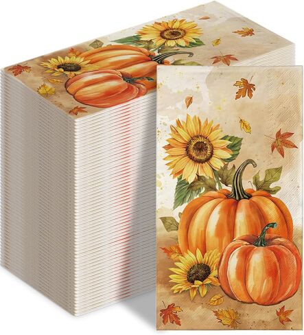 100 PCS Fall Fadkins ، Fall Paper Paper Decorative Guest Fadings ، Harving Harvest Pumpkin & Sunflower Hand Fael for Party Gund Dinn in Kuwait