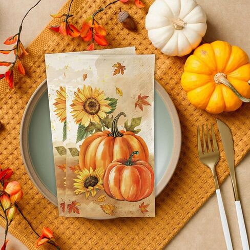100 PCS Fall Fadkins ، Fall Paper Paper Decorative Guest Fadings ، Harving Harvest Pumpkin & Sunflower Hand Fael for Party Gund Dinn in Kuwait