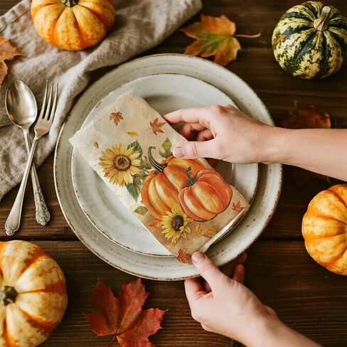 100 PCS Fall Fadkins ، Fall Paper Paper Decorative Guest Fadings ، Harving Harvest Pumpkin & Sunflower Hand Fael for Party Gund Dinn in Kuwait