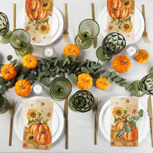 100 PCS Fall Fadkins ، Fall Paper Paper Decorative Guest Fadings ، Harving Harvest Pumpkin & Sunflower Hand Fael for Party Gund Dinn in Kuwait