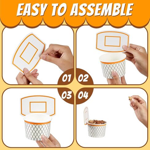 كرة السلة Hoop Snack Cups Descorball Party Party Paper Party Formies Kids Kids Paper Cups Cups يمكن التخلص منها معالجة الأوعية الأطعمة لصالح عيد ميلاد تحت عنوان الكرة (24 قطعة) in Saudi Arabia