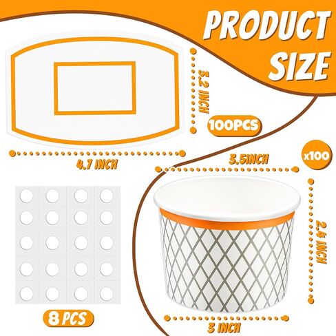 كرة السلة Hoop Snack Cups Descorball Party Party Paper Party Formies Kids Kids Paper Cups Cups يمكن التخلص منها معالجة الأوعية الأطعمة لصالح عيد ميلاد تحت عنوان الكرة (24 قطعة) in Saudi Arabia