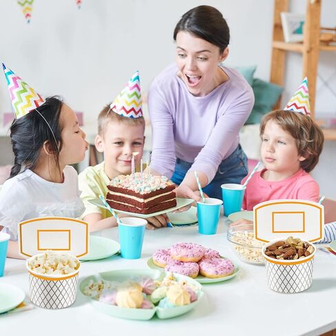 كرة السلة Hoop Snack Cups Descorball Party Party Paper Party Formies Kids Kids Paper Cups Cups يمكن التخلص منها معالجة الأوعية الأطعمة لصالح عيد ميلاد تحت عنوان الكرة (24 قطعة) in Saudi Arabia