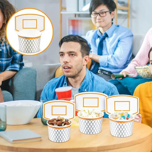 كرة السلة Hoop Snack Cups Descorball Party Party Paper Party Formies Kids Kids Paper Cups Cups يمكن التخلص منها معالجة الأوعية الأطعمة لصالح عيد ميلاد تحت عنوان الكرة (24 قطعة) in Saudi Arabia