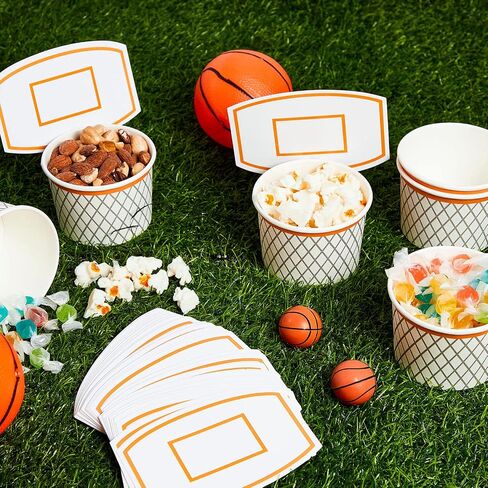 كرة السلة Hoop Snack Cups Descorball Party Party Paper Party Formies Kids Kids Paper Cups Cups يمكن التخلص منها معالجة الأوعية الأطعمة لصالح عيد ميلاد تحت عنوان الكرة (24 قطعة) in Saudi Arabia