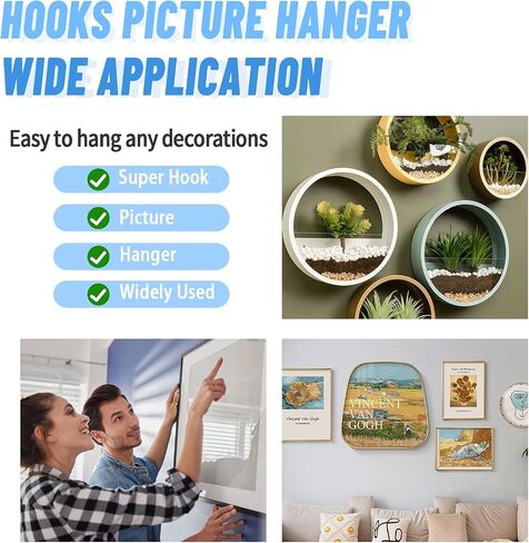 30pcs Super Hook Picture Hangers and Office Pack, Drywall Hooks for Hanging Pictures, Wall Hooks, Picture Hangers, Picture Hanging Kit，Hang Art, Clock, Shelves, Mirrors in Kuwait