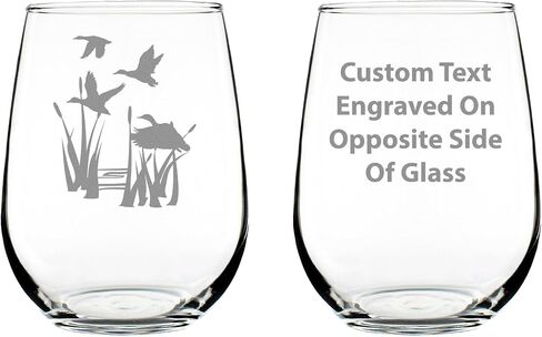 Duck Pond Stemless Wine Glass - Cabin Themed Gifts or Rustic Decor for Women and Men - Engraved Silhouette - Large in Saudi Arabia