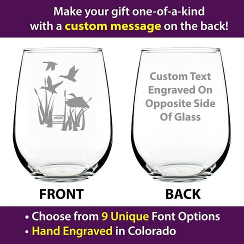 Duck Pond Stemless Wine Glass - Cabin Themed Gifts or Rustic Decor for Women and Men - Engraved Silhouette - Large in Saudi Arabia