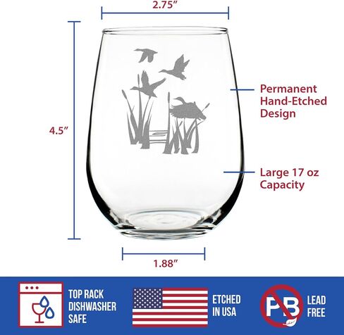 Duck Pond Stemless Wine Glass - Cabin Themed Gifts or Rustic Decor for Women and Men - Engraved Silhouette - Large in Saudi Arabia