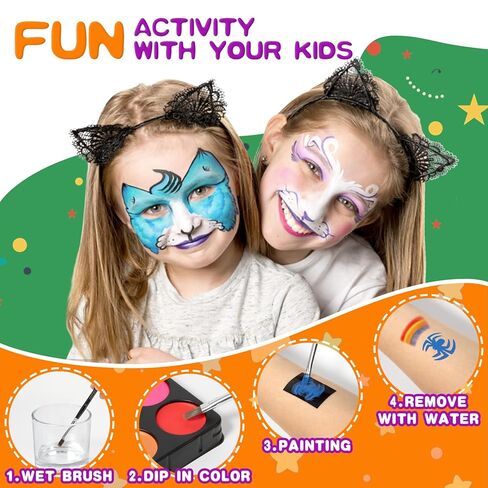 GOTIDEAL Face Painting Kit for Kids-20 Colors Water Activated Skin Face Paint Palette with Brushes,Stencils,Stickers,Glitter|Professional Facepaint Makeup kit for Halloween,Cosplay,Parties in Kuwait