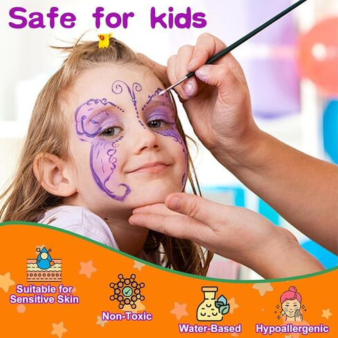 GOTIDEAL Face Painting Kit for Kids-20 Colors Water Activated Skin Face Paint Palette with Brushes,Stencils,Stickers,Glitter|Professional Facepaint Makeup kit for Halloween,Cosplay,Parties in Kuwait