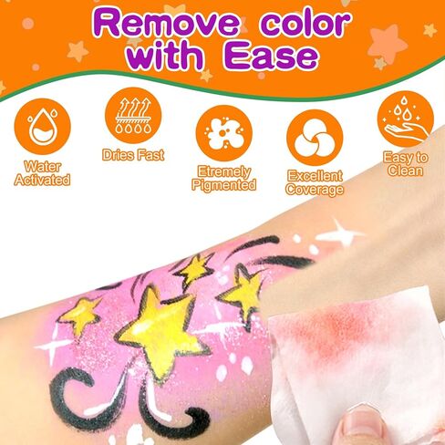 GOTIDEAL Face Painting Kit for Kids-20 Colors Water Activated Skin Face Paint Palette with Brushes,Stencils,Stickers,Glitter|Professional Facepaint Makeup kit for Halloween,Cosplay,Parties in Kuwait
