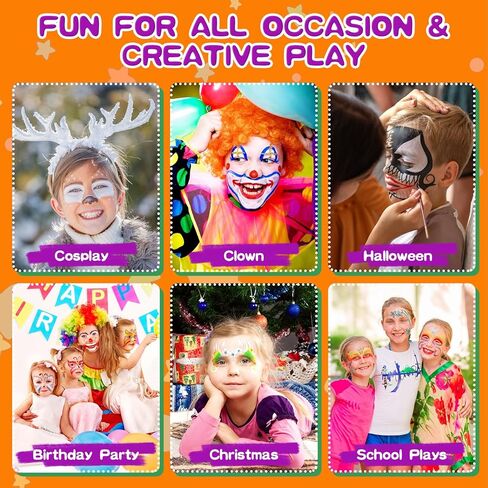 GOTIDEAL Face Painting Kit for Kids-20 Colors Water Activated Skin Face Paint Palette with Brushes,Stencils,Stickers,Glitter|Professional Facepaint Makeup kit for Halloween,Cosplay,Parties in Kuwait