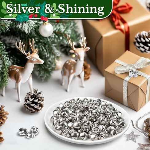 Maqihan Jingle Bells للحرف اليدوية - 100pcs 0.6 بوصة أجراس عيد الميلاد الصغيرة ، جرس الحرف الفضية للديي ، زخارف مهرجان حزب الزهور من شجرة عيد الميلاد ، مع صوت هش ، مريح للتعليق in Saudi Arabia