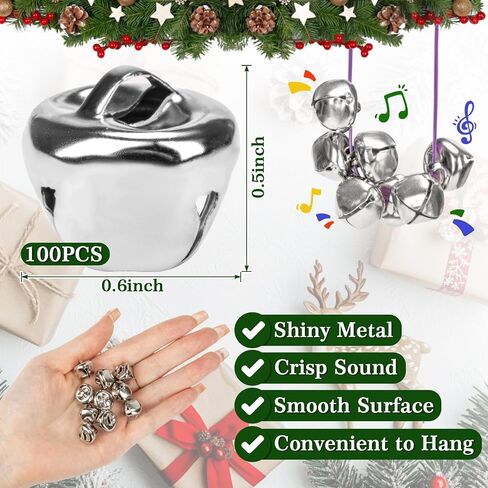 Maqihan Jingle Bells للحرف اليدوية - 100pcs 0.6 بوصة أجراس عيد الميلاد الصغيرة ، جرس الحرف الفضية للديي ، زخارف مهرجان حزب الزهور من شجرة عيد الميلاد ، مع صوت هش ، مريح للتعليق in Saudi Arabia