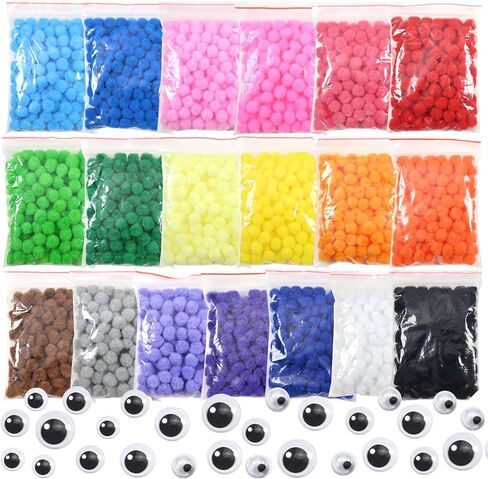 TOOOB 1900PCS حوالي 1 سم متنوعة بوم بومز متعدد الألوان غامض كرات الكرات الفنية مع عيون تذبذب لزخارف الحرف اليدوية DIY in Saudi Arabia