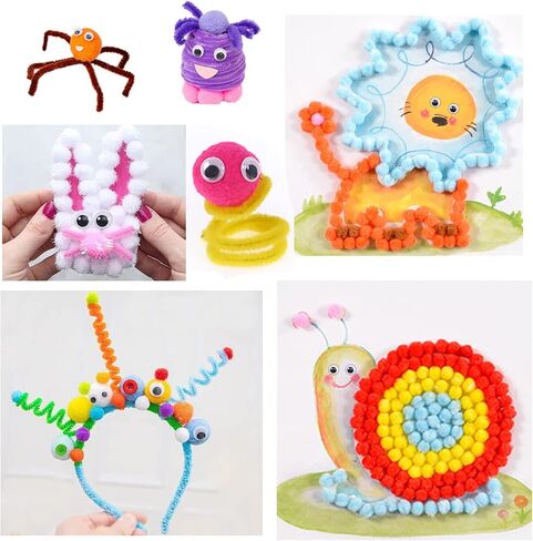 TOOOB 1900PCS حوالي 1 سم متنوعة بوم بومز متعدد الألوان غامض كرات الكرات الفنية مع عيون تذبذب لزخارف الحرف اليدوية DIY in Saudi Arabia