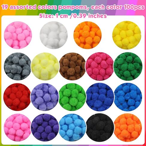 TOOOB 1900PCS حوالي 1 سم متنوعة بوم بومز متعدد الألوان غامض كرات الكرات الفنية مع عيون تذبذب لزخارف الحرف اليدوية DIY in Saudi Arabia