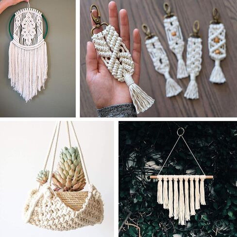 Macrame Cord 4mm × 547yards ، حبل Macrame Natural Cotton - 4 خيوط ملتوية من الحبل القطن Macrame للتعليق على الحائط ، شماعات النبات ، الحرف ، غلاف الهدايا ، زينة الزفاف （4mmx500m） in Kuwait