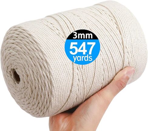 Macrame Cord 4mm × 547yards ، حبل Macrame Natural Cotton - 4 خيوط ملتوية من الحبل القطن Macrame للتعليق على الحائط ، شماعات النبات ، الحرف ، غلاف الهدايا ، زينة الزفاف （4mmx500m） in Kuwait