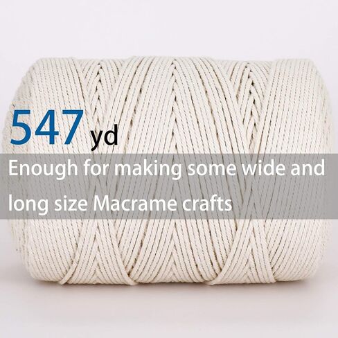 Macrame Cord 4mm × 547yards ، حبل Macrame Natural Cotton - 4 خيوط ملتوية من الحبل القطن Macrame للتعليق على الحائط ، شماعات النبات ، الحرف ، غلاف الهدايا ، زينة الزفاف （4mmx500m） in Kuwait
