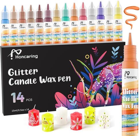 Candle Wax Pen, Easy to Use Glitter Painting Pen, 14 Glitter Colors Set for Candle Blessing Writing, Decorating & More DIY Crafts(15ml/0.5oz*14) in Saudi Arabia