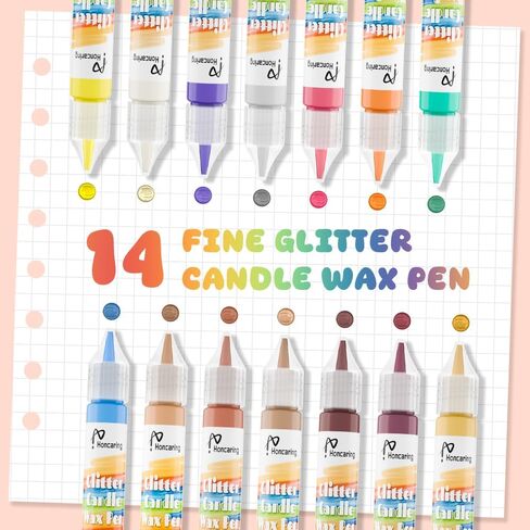 Candle Wax Pen, Easy to Use Glitter Painting Pen, 14 Glitter Colors Set for Candle Blessing Writing, Decorating & More DIY Crafts(15ml/0.5oz*14) in Saudi Arabia