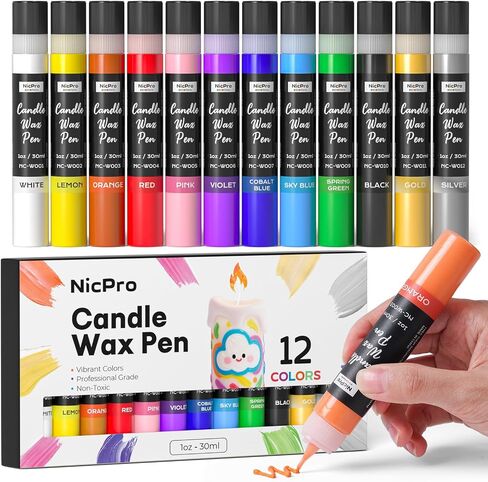 Nicpro Candle Wax Pen, 24 Colors 3D Candle Paint Include Glitter Silver Gold, Safe DIY Candle Making & Painting Kit, Dry Fast Vibrant Colors Wax Paint for Birthday Holidays Wedding Party (1 oz, 30 ml) in Saudi Arabia