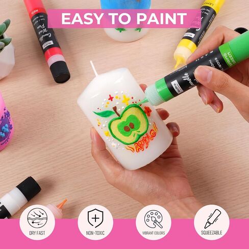 Nicpro Candle Wax Pen, 24 Colors 3D Candle Paint Include Glitter Silver Gold, Safe DIY Candle Making & Painting Kit, Dry Fast Vibrant Colors Wax Paint for Birthday Holidays Wedding Party (1 oz, 30 ml) in Saudi Arabia