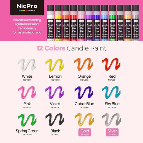 Nicpro Candle Wax Pen, 24 Colors 3D Candle Paint Include Glitter Silver Gold, Safe DIY Candle Making & Painting Kit, Dry Fast Vibrant Colors Wax Paint for Birthday Holidays Wedding Party (1 oz, 30 ml) in Saudi Arabia