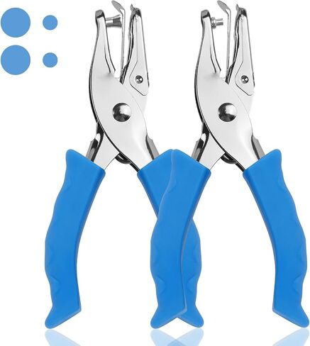 Single Hole Punch, 2 Pcs Hand Hole Puncher with Soft Grip Handle, 1/4" and 1/8" Small Hole Paper Punch for Crafts, Scrapbooks, 6 Sheets Capacity, Tags, Tickets - Blue in Kuwait