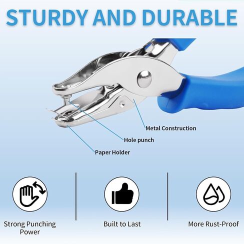 Single Hole Punch, 2 Pcs Hand Hole Puncher with Soft Grip Handle, 1/4" and 1/8" Small Hole Paper Punch for Crafts, Scrapbooks, 6 Sheets Capacity, Tags, Tickets - Blue in Kuwait