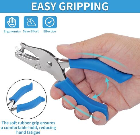 Single Hole Punch, 2 Pcs Hand Hole Puncher with Soft Grip Handle, 1/4" and 1/8" Small Hole Paper Punch for Crafts, Scrapbooks, 6 Sheets Capacity, Tags, Tickets - Blue in Kuwait