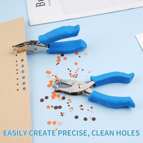Single Hole Punch, 2 Pcs Hand Hole Puncher with Soft Grip Handle, 1/4" and 1/8" Small Hole Paper Punch for Crafts, Scrapbooks, 6 Sheets Capacity, Tags, Tickets - Blue in Kuwait