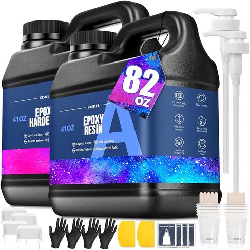 Kisrel epoxy Resin 82oz - مجموعة راتنجات الإيبوكسي الصافية - لا يوجد صفراء لا تصب الفقاعة الفنية للفنون الحرف الفنية ، وصنع المجوهرات ، والخشب والعفن (41 أوقية × 2) in Kuwait