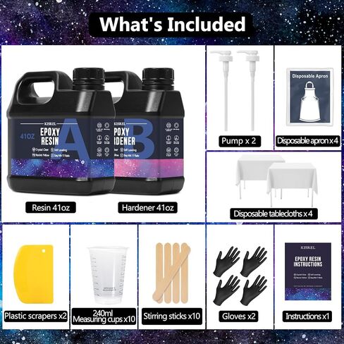 Kisrel epoxy Resin 82oz - مجموعة راتنجات الإيبوكسي الصافية - لا يوجد صفراء لا تصب الفقاعة الفنية للفنون الحرف الفنية ، وصنع المجوهرات ، والخشب والعفن (41 أوقية × 2) in Kuwait