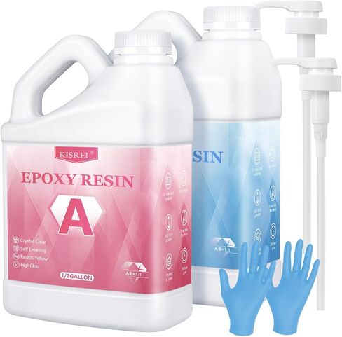 Kisrel epoxy Resin 82oz - مجموعة راتنجات الإيبوكسي الصافية - لا يوجد صفراء لا تصب الفقاعة الفنية للفنون الحرف الفنية ، وصنع المجوهرات ، والخشب والعفن (41 أوقية × 2) in Kuwait