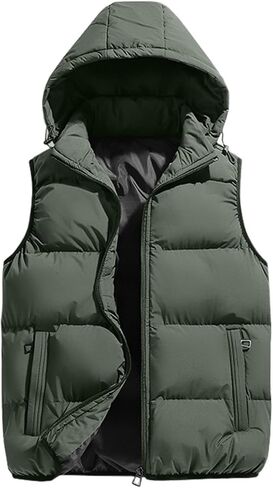 Gihuo Men's Hooded Puffer Vest Sleeveless Zip Up Padded Jackets Coat Lightweight Quilted Gilet with Pockets in Kuwait