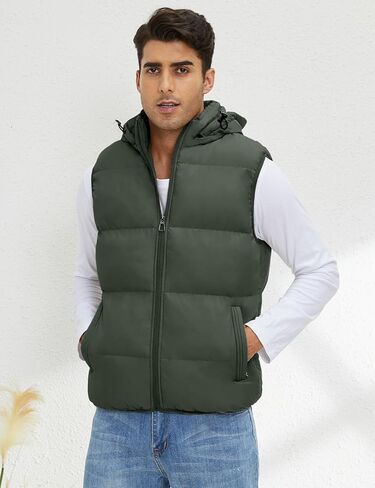 Gihuo Men's Hooded Puffer Vest Sleeveless Zip Up Padded Jackets Coat Lightweight Quilted Gilet with Pockets in Kuwait