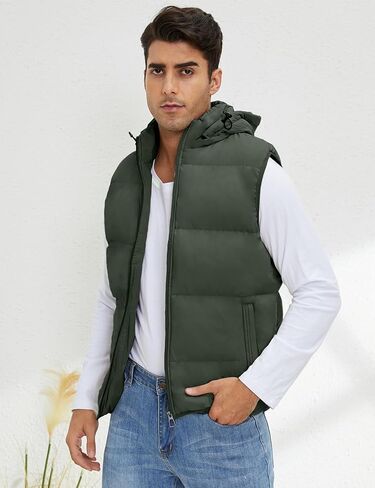 Gihuo Men's Hooded Puffer Vest Sleeveless Zip Up Padded Jackets Coat Lightweight Quilted Gilet with Pockets in Kuwait
