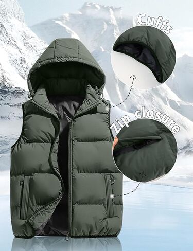 Gihuo Men's Hooded Puffer Vest Sleeveless Zip Up Padded Jackets Coat Lightweight Quilted Gilet with Pockets in Kuwait